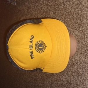 Vtg Lions Club Pine Island Yellow/Blue Adjustable Trucker Hat Rare